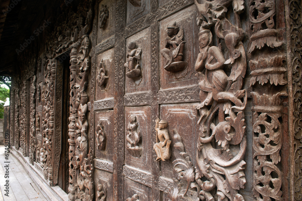 Wood carving at Shwenandaw Monastery in Mandalay,Myanmar.