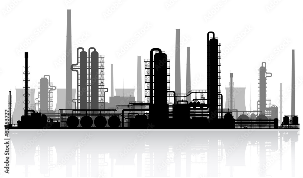 Oil refinery silhouette. Vector illustration. Oil refinery silhouette. Vector illustration.