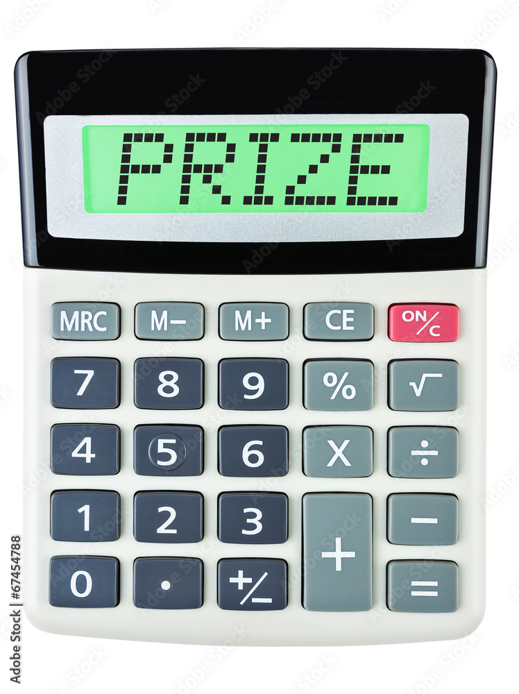Calculator with PRIZE on display on white background Calculator with PRIZE on display on white background