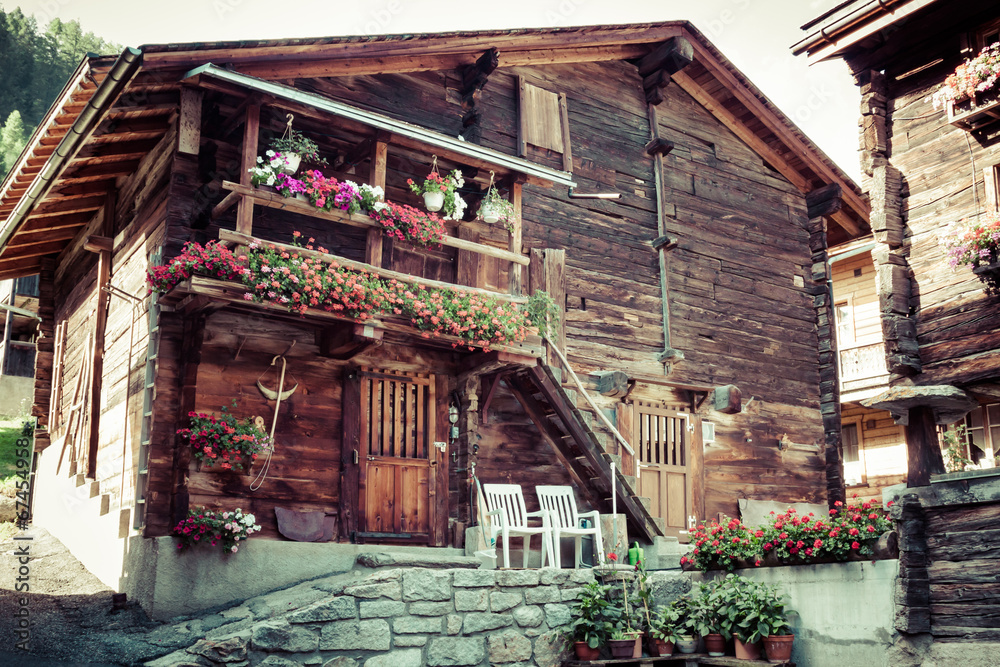 wooden houses in Fiesch - Switzerland