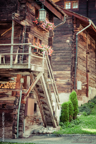 wooden houses in Fiesch - Switzerland