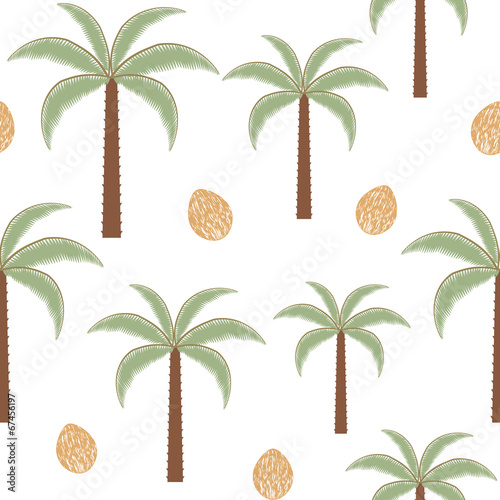 Palm trees and coconuts vintage vector seamless pattern