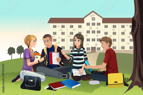 College students studying outdoor