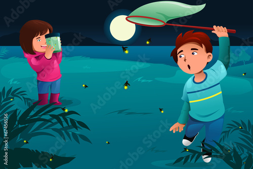 Kids catching fireflies