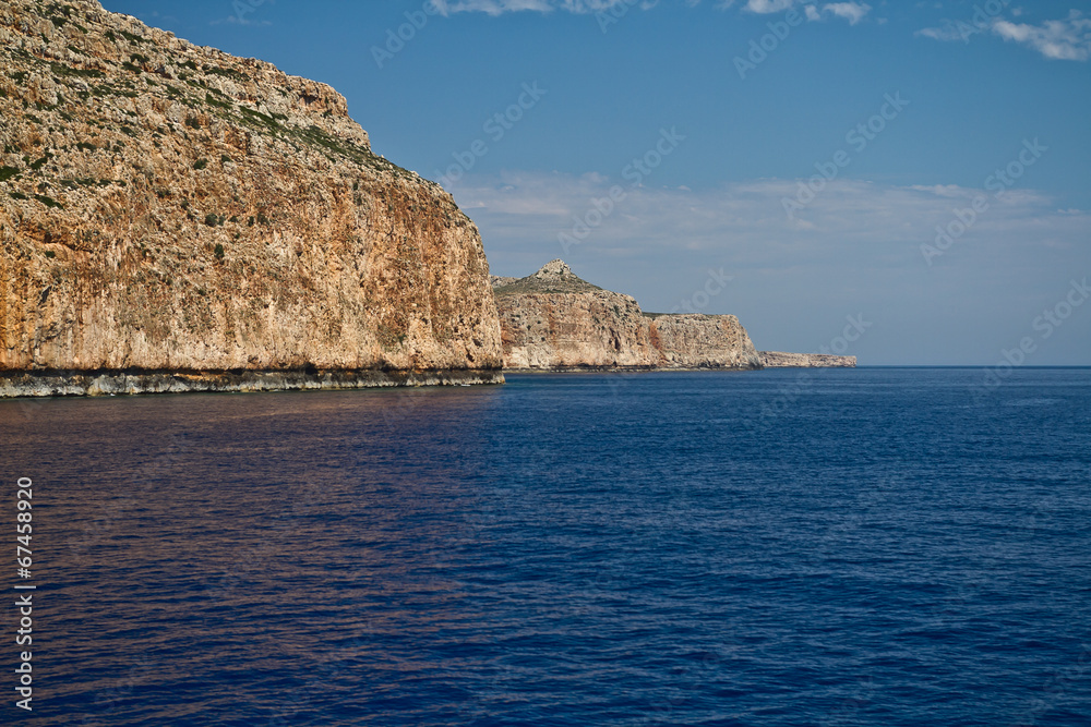 The Greek island of Crete in the Mediterranean sea. Rocky shore 