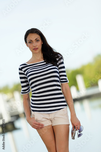 Stock image woman in a striped shirt