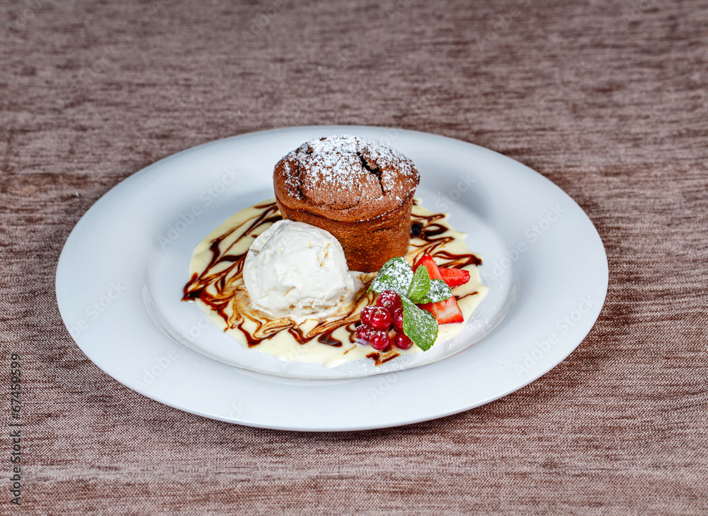Chocolate cake with ice cream