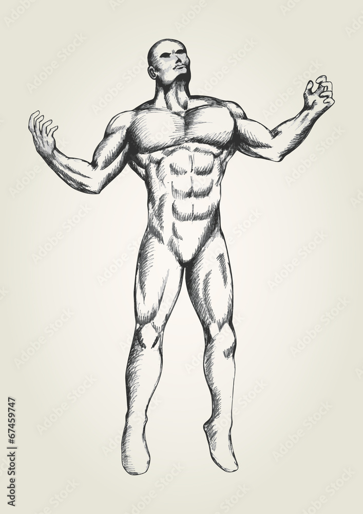 Sketch of muscular man with open arms, looking up Sketch of muscular man with open arms, looking up
