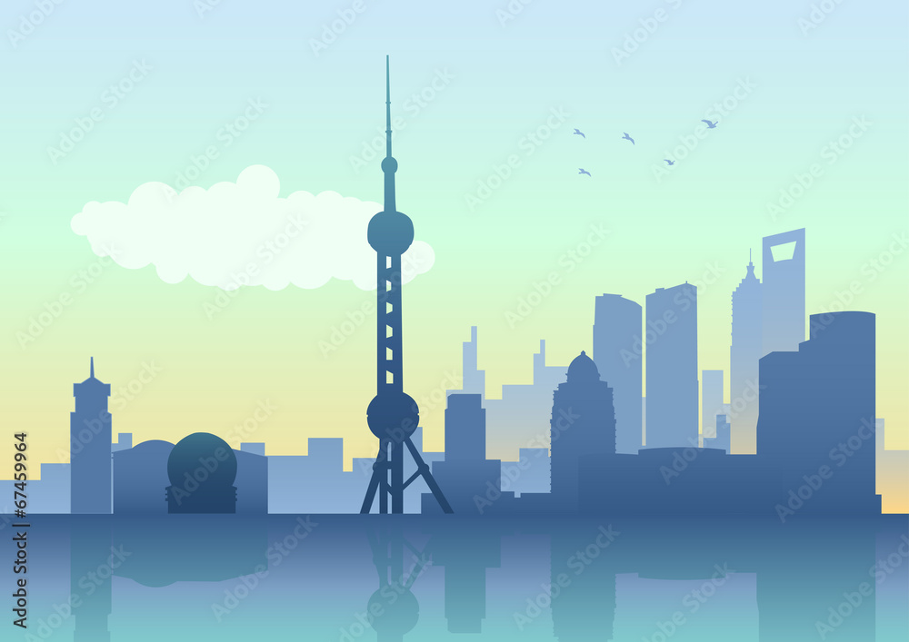 Obraz premium Silhouette illustration of Shanghai skyline