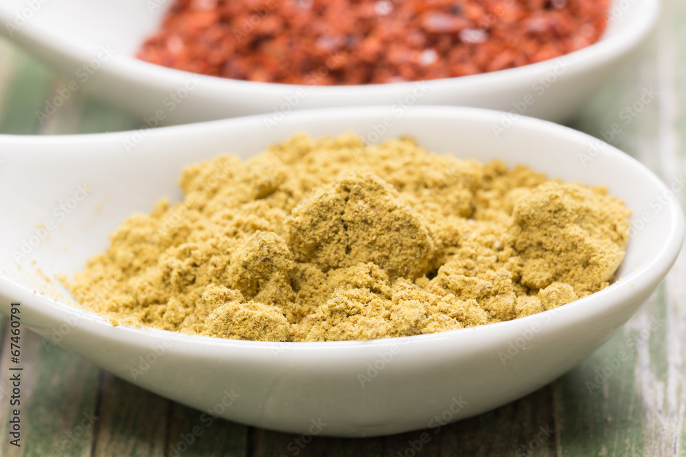 Mild curry powder on the spoon Mild curry powder on the spoon
