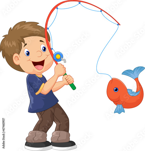 Illustration of Cartoon Boy fishing