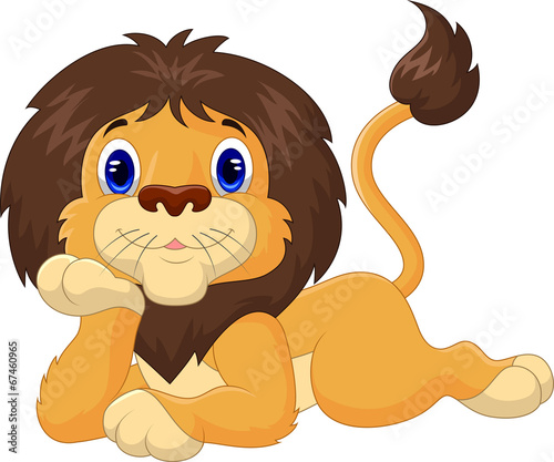 Cute cartoon lion relaxing