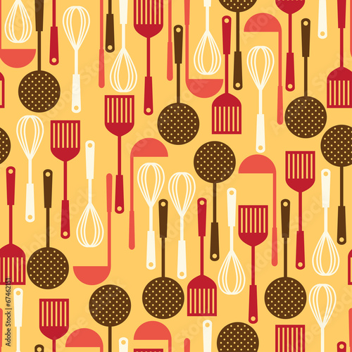 Seamless pattern with restaurant and kitchen utensils.
