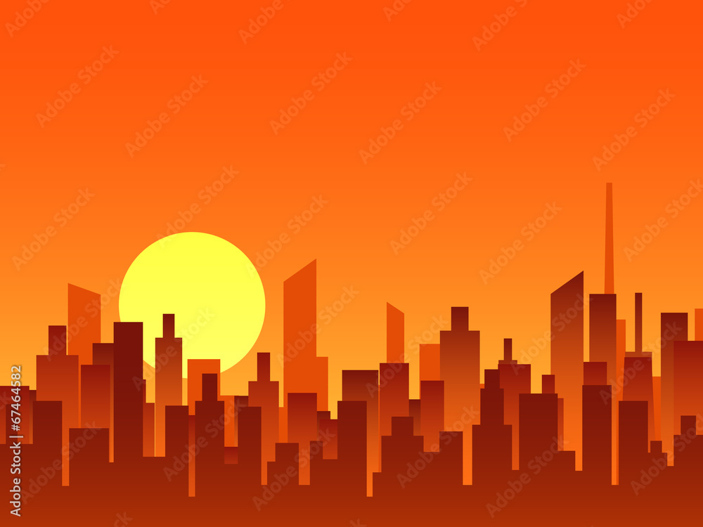 Big city bright sunrise