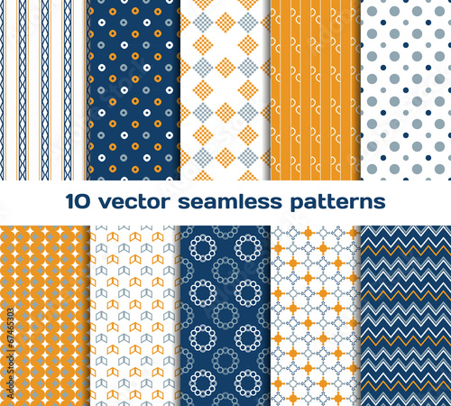 10 retro vector seamless patterns. Set of tiled geometric orname