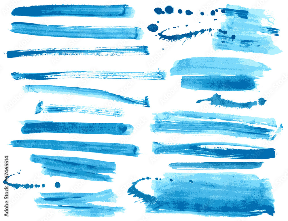 Watercolor blue ink brush strokes collection - obrazy, fototapety, plakaty 