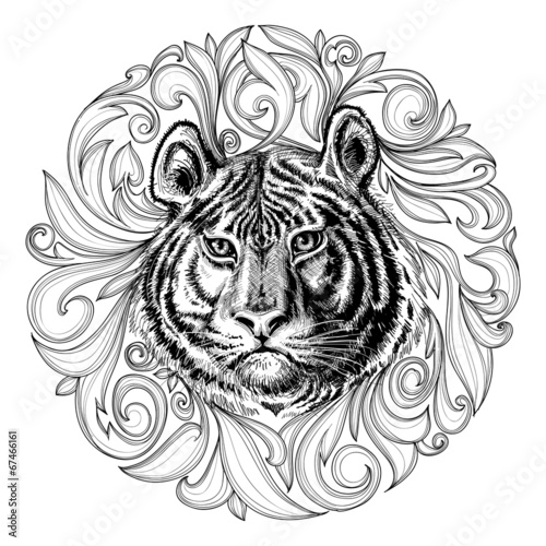 Fototapeta Naklejka Na Ścianę i Meble -  Tiger face black and white abstract decoration