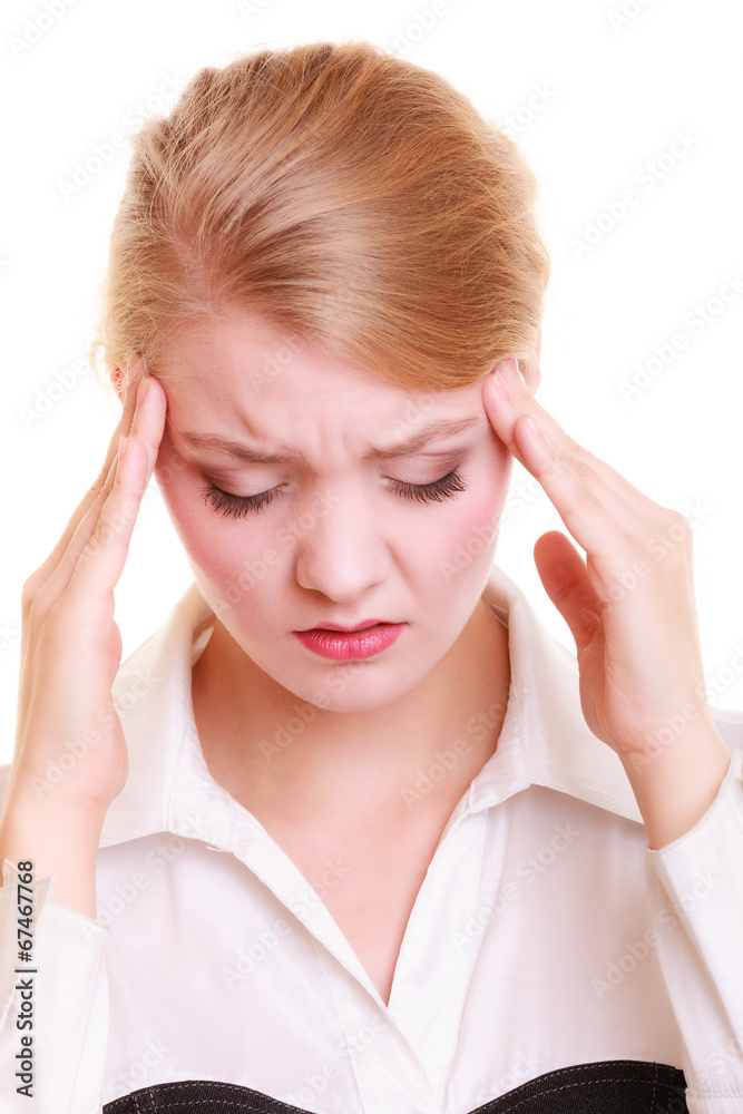 Headache. Woman suffering from head pain isolated. Headache. Woman suffering from head pain isolated.