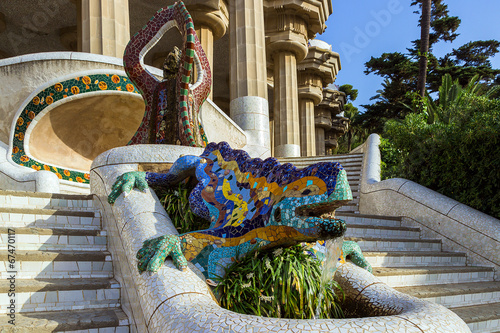 ceramic dragon fountain at Parc Guell #67470117