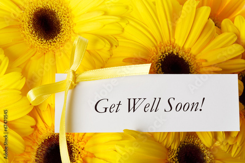 Canvas Print Get Well Soon card with yellow gerberas