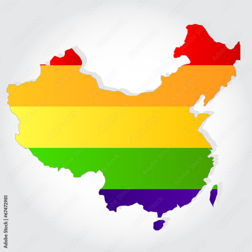 Rainbow flag in contour of China Rainbow flag in contour of China