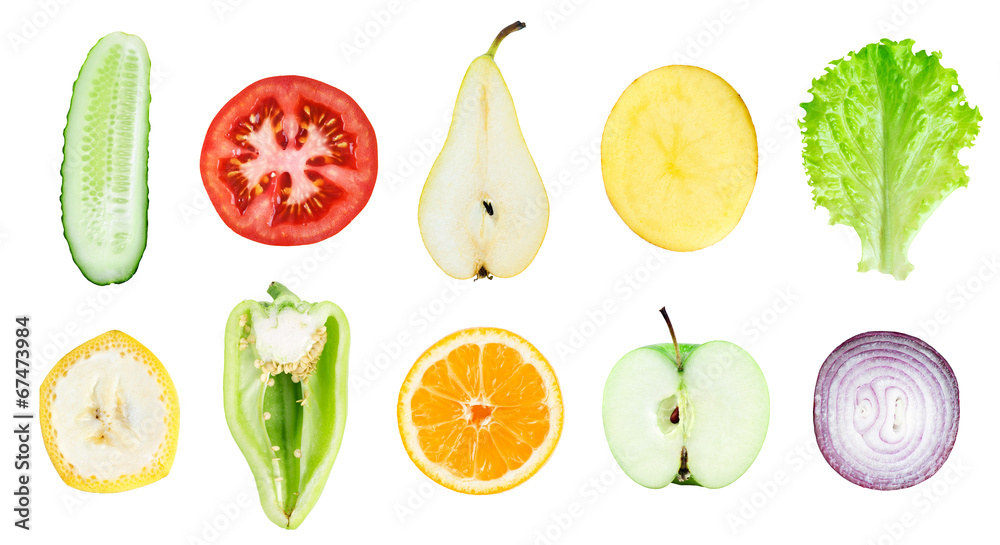 Collection of fresh fruit and vegetable slices Collection of fresh fruit and vegetable slices