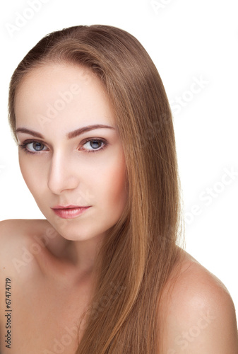 Gorgeous young woman on white background