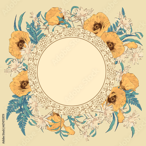 Fototapeta Naklejka Na Ścianę i Meble -  Vintage Vector Flower Frame