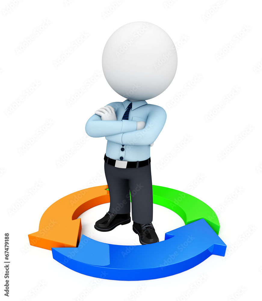 Young service man with circular graph Young service man with circular graph