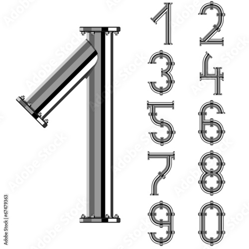 vector chrome pipe alphabet numbers