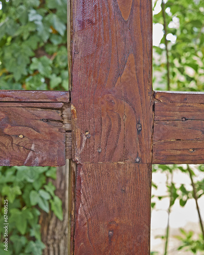 cross shaped wood junction closeup