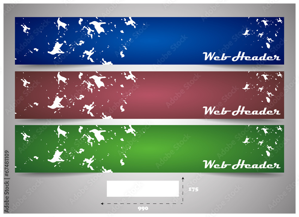 Web headers with precise dimension, set of vector banners 