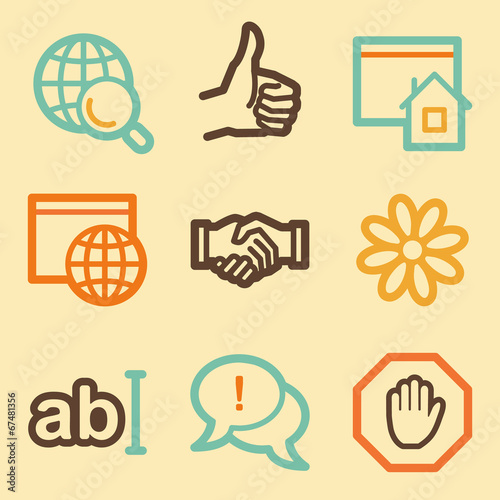 Internet web icons set in retro style