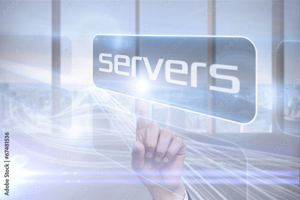 Businessman pointing to word servers