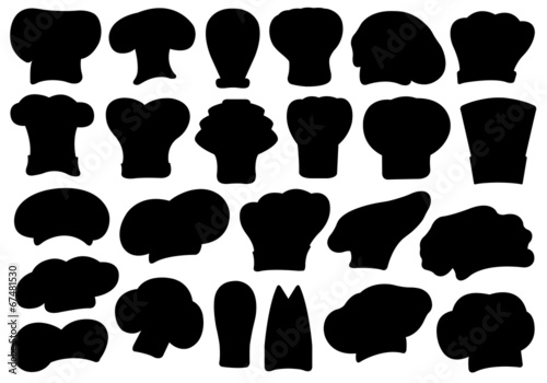 Set of different chef hats isolated on white
