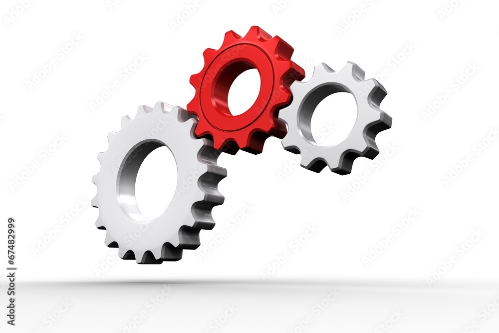 White and red cogs and wheels White and red cogs and wheels