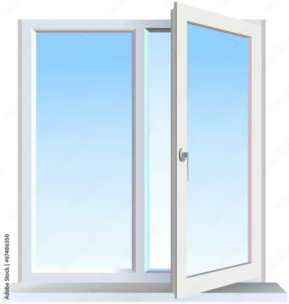 Half opened modern window with blue background Half opened modern window with blue background