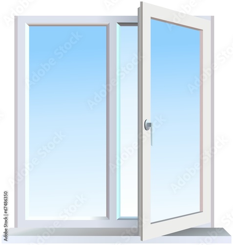 Half opened modern window with blue background