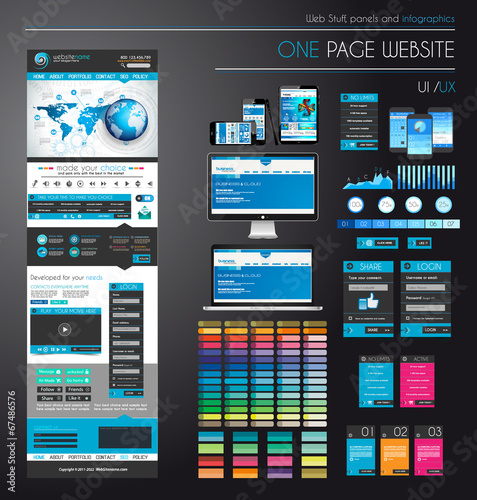 One page website flat UI UXdesign template.