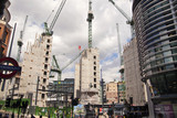London, building site with cranes in the Bank of England aria