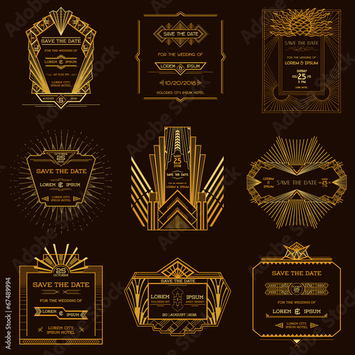 Save the Date - Set of Wedding Invitation Cards - Art Deco