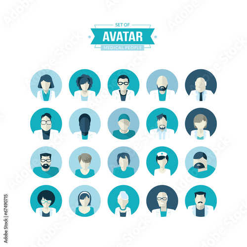 Set of flat design avatar icons for medicine