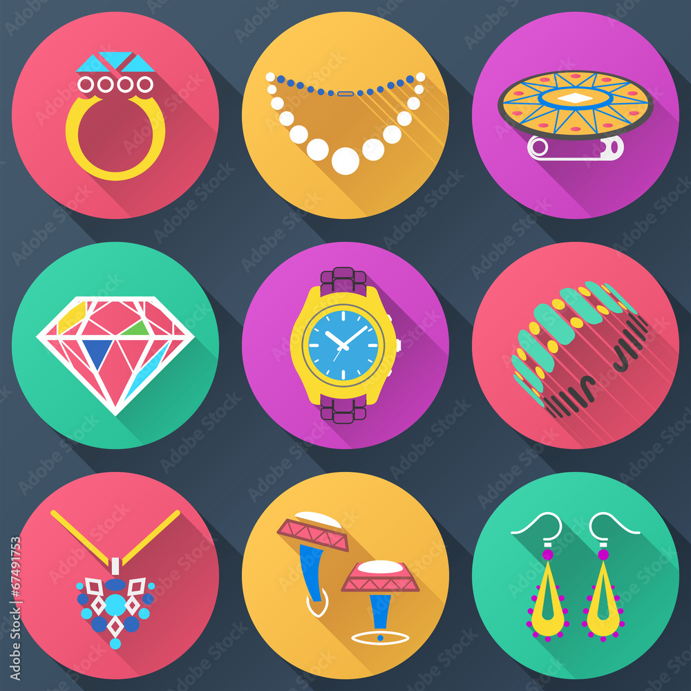 Set of jewelry flat icons for luxury industry