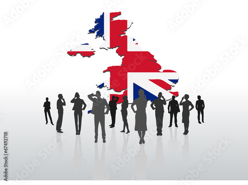 Business people standing under great britain graphic
