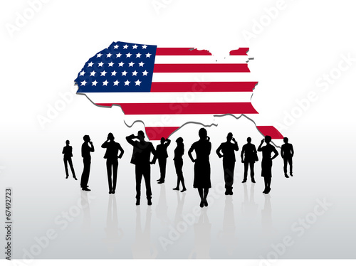 Business people standing under usa graphic