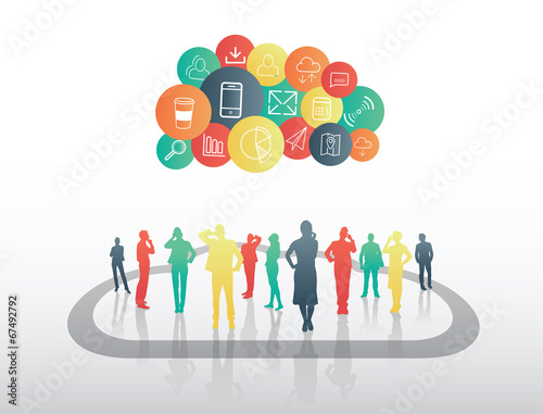 Business people with app icons