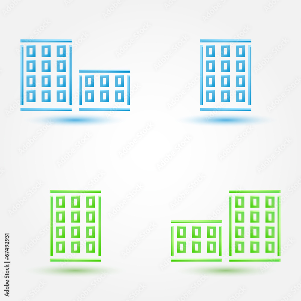 Vector minimal buildings icons - simple house symbol in blue and Vector minimal buildings icons - simple house symbol in blue and