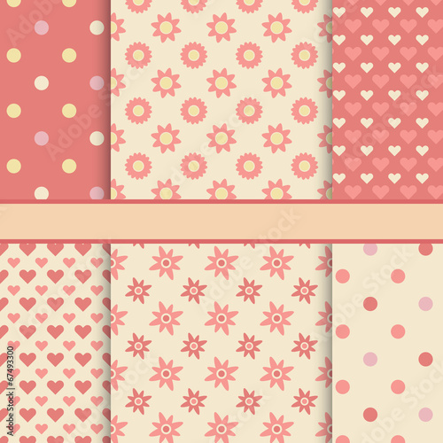 Vector set of seamless romantic vector patterns (tiling) - pink