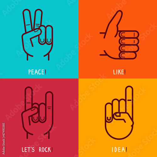 Vector set of outline icons - gestures and signs