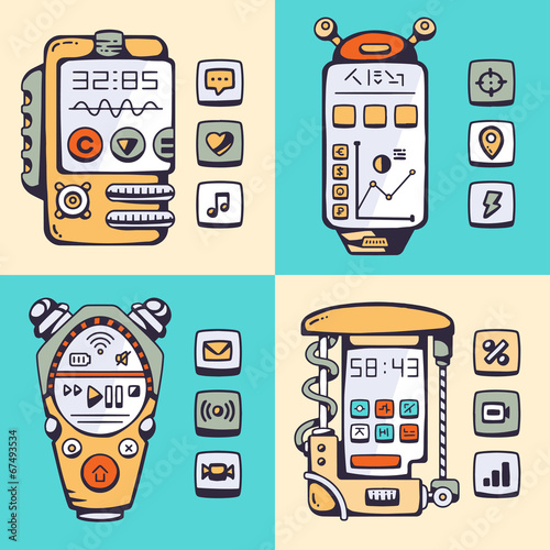 Set of vector detailed robot constructor phones of the future wi
